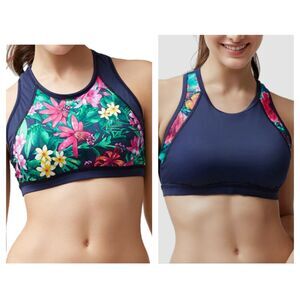 New Tommy Bahama Swim Top Active Jungle Reversible High Neck Sport Bra $99 XS